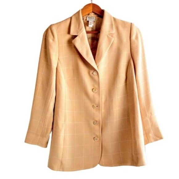 Akris Beige Plaid Italian Wool Silk Blazer